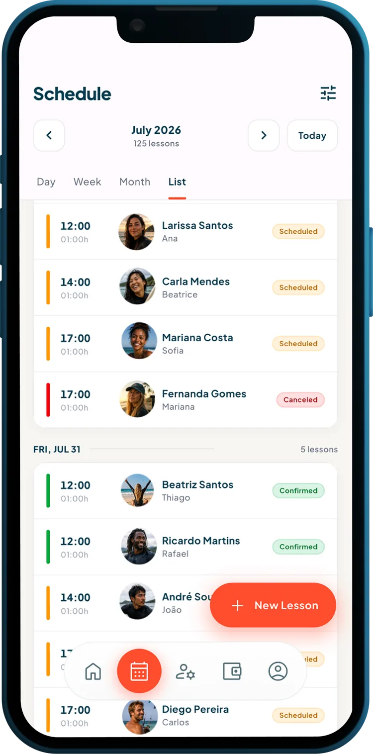 Schedule in list view