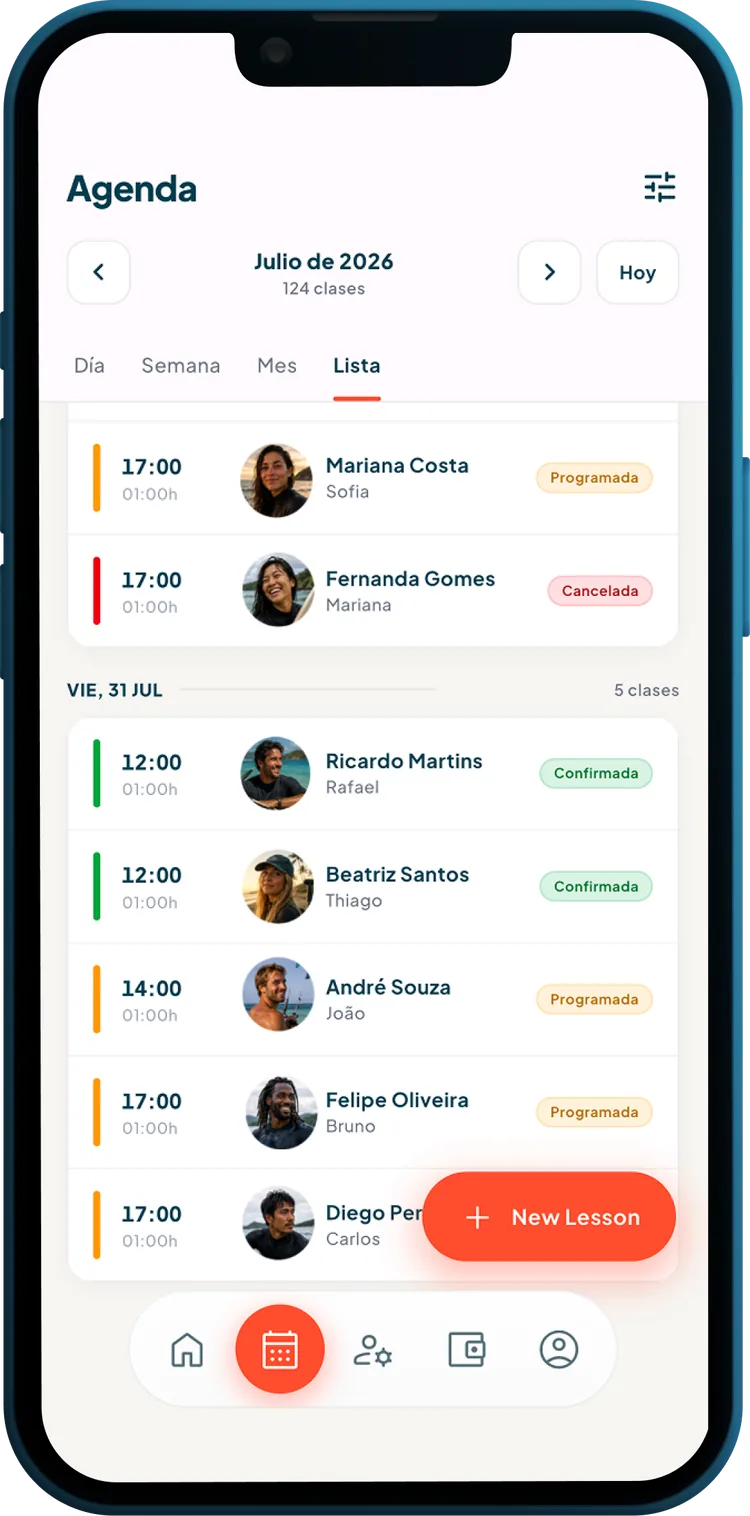 Agenda en vista de lista