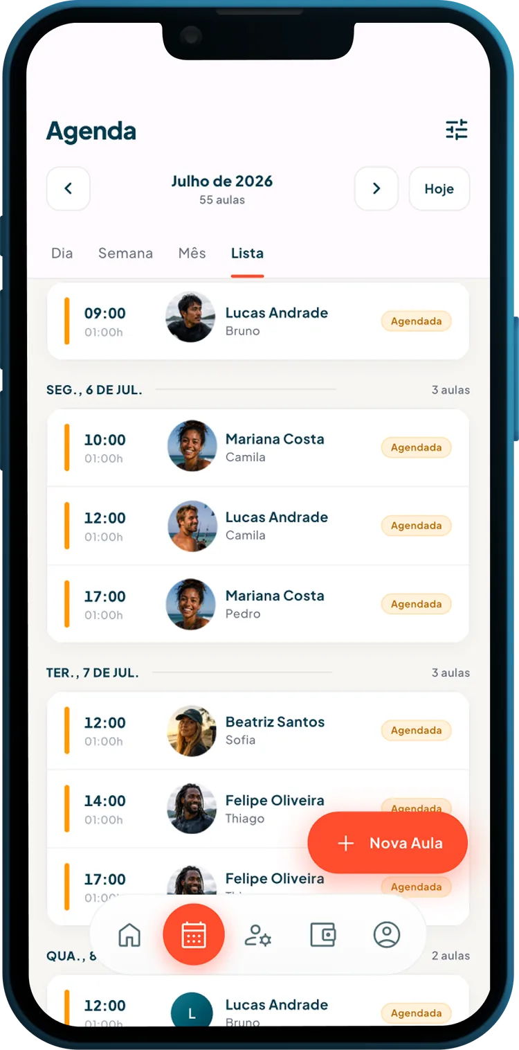 Agenda na vista de lista