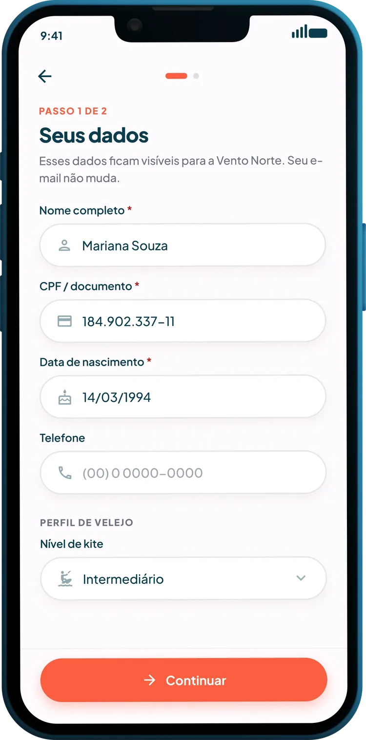 Student filling in their registration details in the app