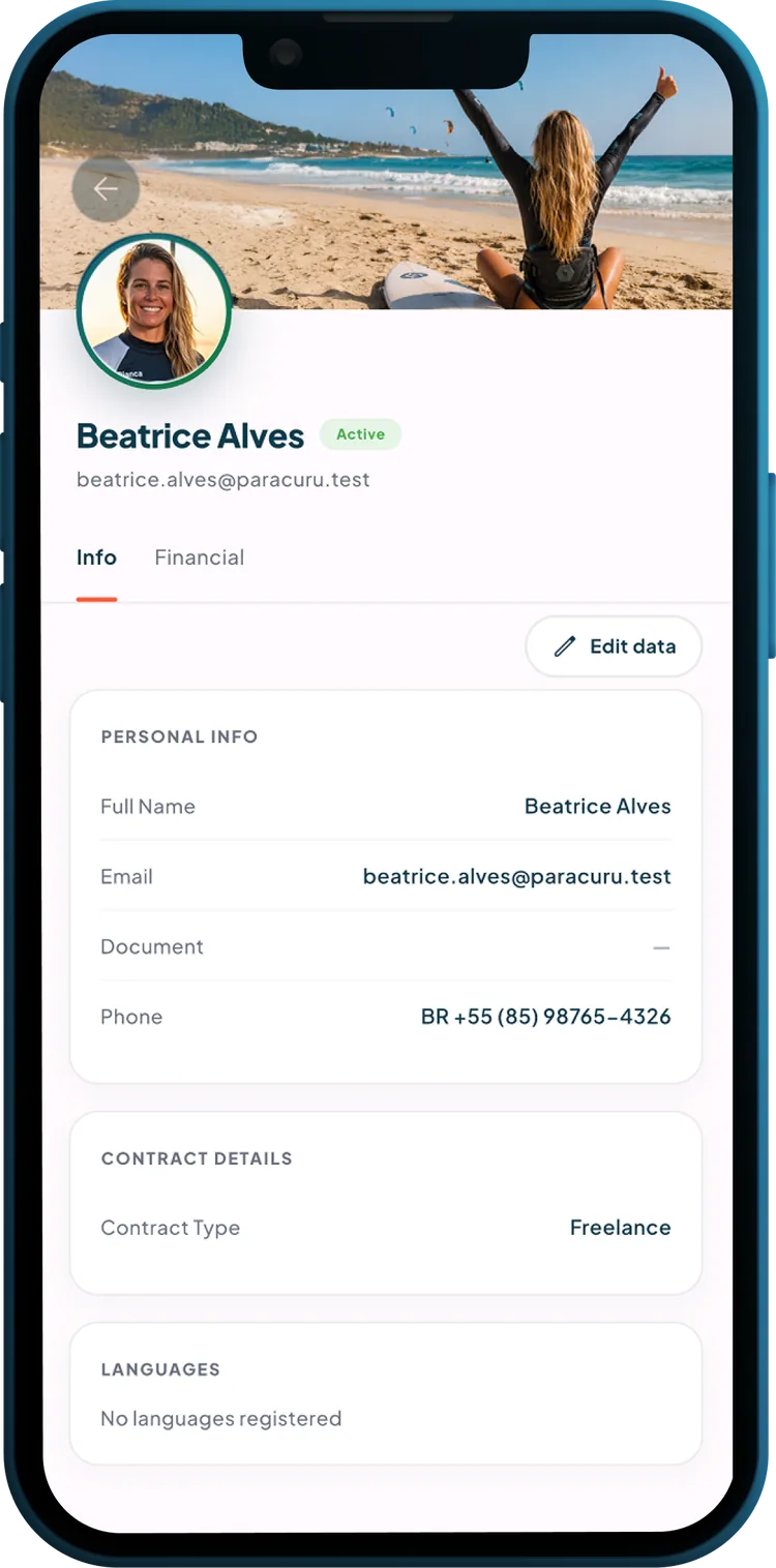Instructor profile with details and contract
