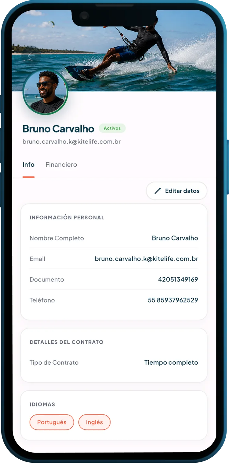 Perfil del instructor con datos y contrato