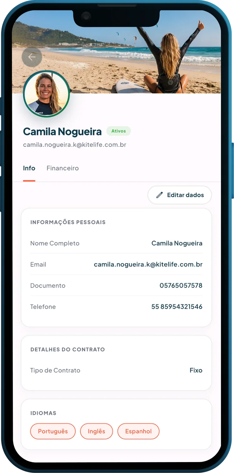 Perfil do instrutor com dados e contrato